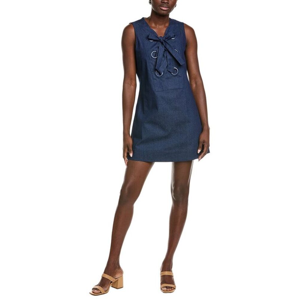 English Factory Womens  Denim Lace-Up Mini Dress, Navy